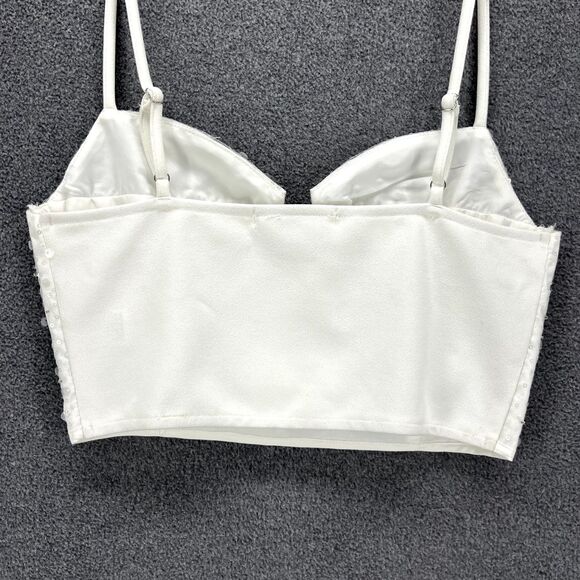 12th Tribe Top Womens Small White Sequin Crop party adjustable strap - Picture 15 of 16